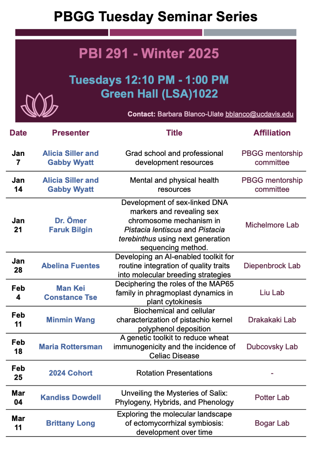 Image of the Plant Biology Graduate Group Tuesday Seminar Schedule